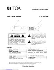 Toa DX-0808 Operating Instructions Manual