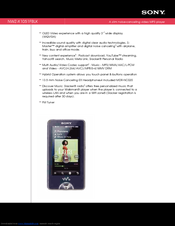 Sony NWZ-X1051F - 32gb Walkman Video Mp3 Player Specifications
