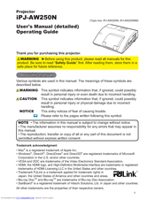 Hitachi Innovate iPJ-AW250NM User's Manual And Operating Manual