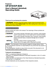 Hitachi CP-D10 Series Operating Manual