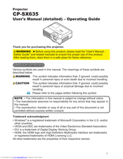 Hitachi CP-SX635 - SXGA+ LCD Projector User Manual – Operating Manual