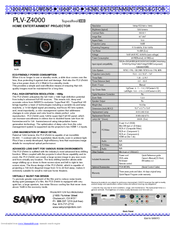 Sanyo PLV-Z4000 - 16:9 High Contrast Home Entertainment Projector Quick Reference Manual