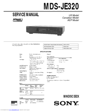 Sony MDSJE320 - MiniDisc Recorder Service Manual