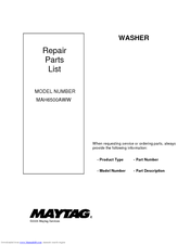 Maytag MAH6500AWW - Front-Load Washer Repair Parts List Manual