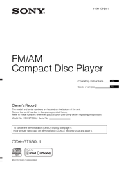 Sony CDX-GT550UI - Fm/am Compact Disc Player Operating Instructions Manual