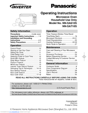 Panasonic Inverter NN-SA610S Operating Instructions Manual