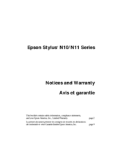 Epson Stylus N11 - Ink Jet Printer Notices And Warranty