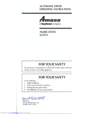 Amana LG2512 Operating Instructions Manual