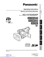 Panasonic AG-HVX200APJ Operating Instructions Manual