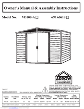 Arrow Group Industries VD108-A    instruc Owner's Manual & Assembly Instrucowner's Manual & Assembly Instructions