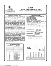 Alarm Lock A-100 Wiring & Programming Instructions Manual