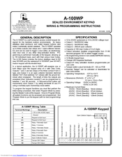 Alarm Lock A-100WP Wiring & Programming Instructions Manual