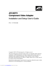 ATI Technologies Component Video Adapter Installation And Setup User's Manual