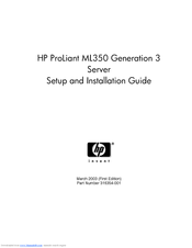 HP Proliant ML350 Generation 3 Setup And Installation Manual