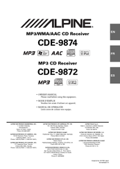 Alpine CDE 9872 - Radio / CD Manuals | ManualsLib