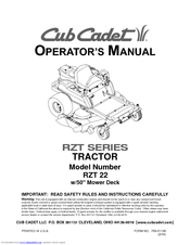 Cub Cadet Rzt 22 Operator S Manual Pdf Download Manualslib