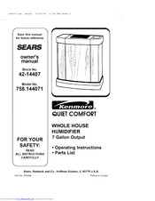 Kenmore Sears 758 144071 Quiet Comfort Owner S Manual Pdf Download