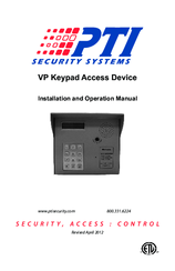 Pti security systems VP keypad controls entry Manuals | ManualsLib
