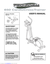 Proform 650 Cardio Cross Trainer Elliptical Manuals | ManualsLib