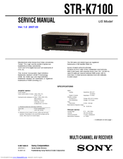 Sony STR-K7100 - Multi Channel Av Receiver Manuals | ManualsLib