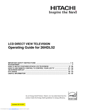 Hitachi 26hdl52 Lcd Direct View Tv Manuals Manualslib