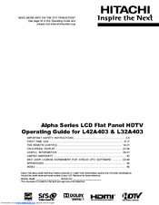 Hitachi L42a403 42 Lcd Tv Manuals Manualslib