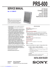 Sony Prs 600 Electronic Book Reader Manuals Manualslib